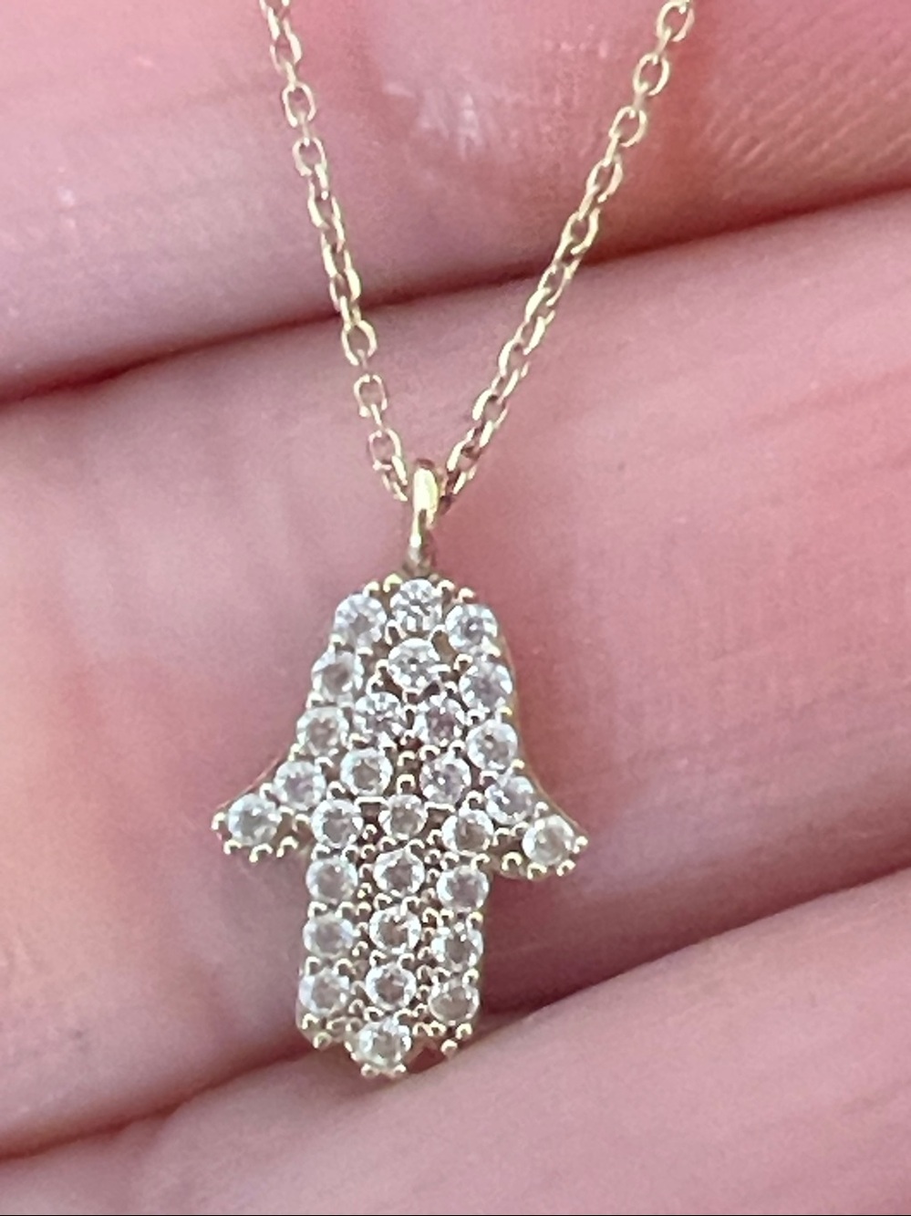 14k 585 Gold Pave Diamond Hamsa pendant and Necklace 18”